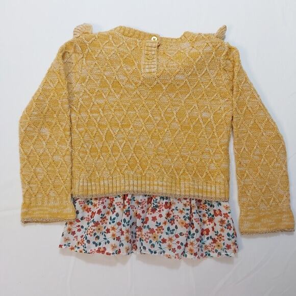 Little Lass | Girls Yellow Gold Knit Bow Ruffles Floral Chiffon Trim Sweater 4T - Picture 6 of 8